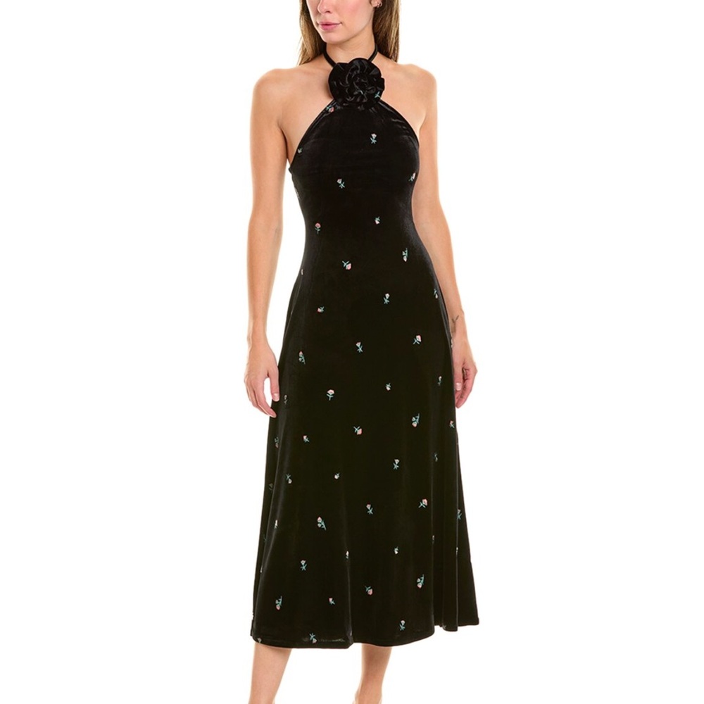 NWT Black Velvet Halter Dress